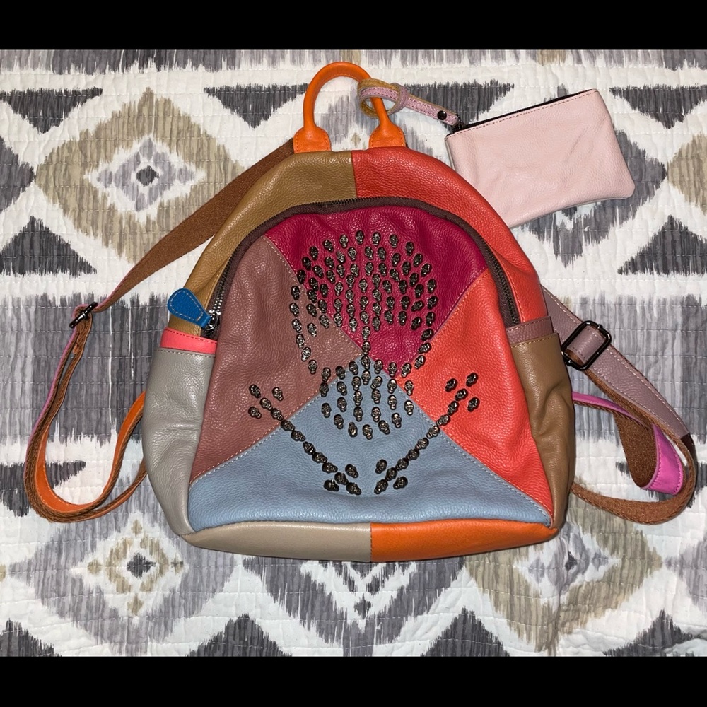 American Leather Color Block Skull Booksack with small pouch